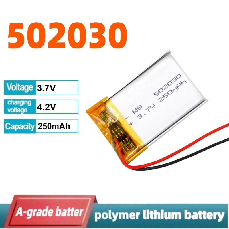 

502030 Battery 3.7V 250mAh Lipo Polymer Rechargeable Li-ion Batteries Ph-2.0mm for Bluetooth Headset Car Recorder Car Toys Etc.