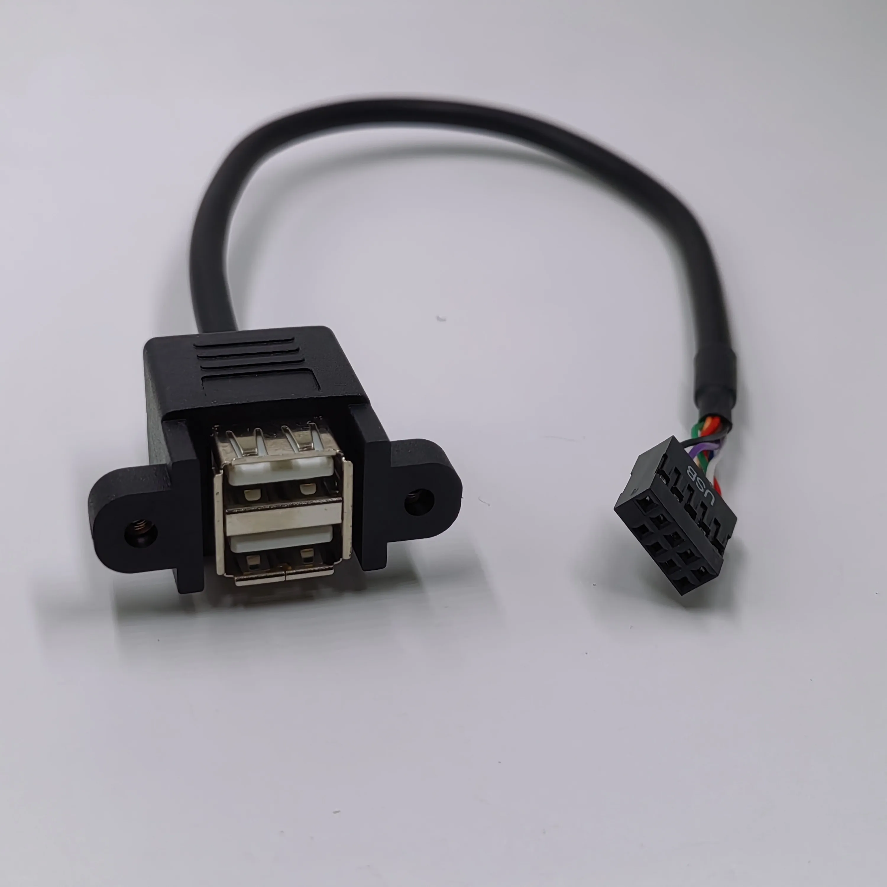 Motherboard Internal 9pin Pitch 2.54mm to Dual Port USB 2.0 A Female Screw Lock Panel Mount Cable 30cm 50cm