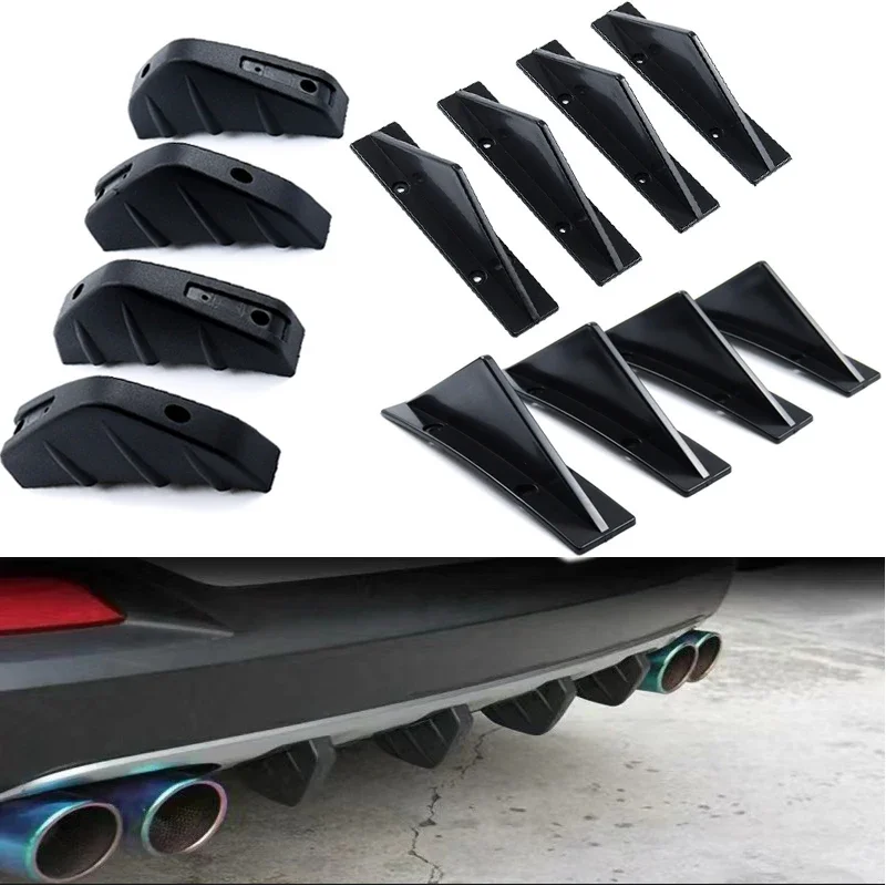 

4pcs Car Universal Triangular Rear Spoiler Black Anti-collision Rear Bumper Diffuser Automotive Chassis Spoiler Auto Accessories