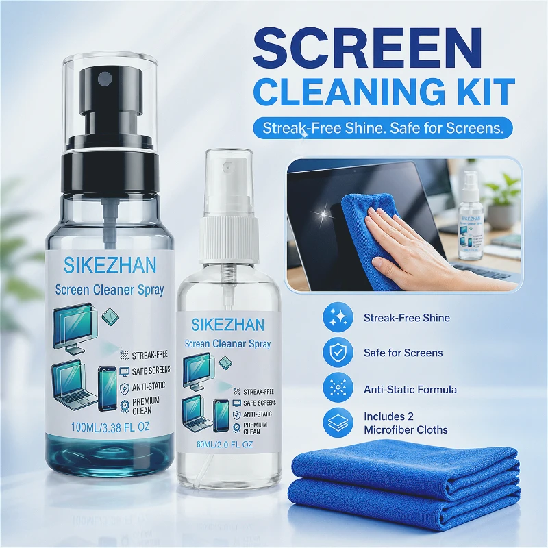 Screen Cleaner Spray Kit with Microfiber Cloth, Anti-Static No-Streak Formula for TV Laptop Phone Monitor, Safe & Gentle