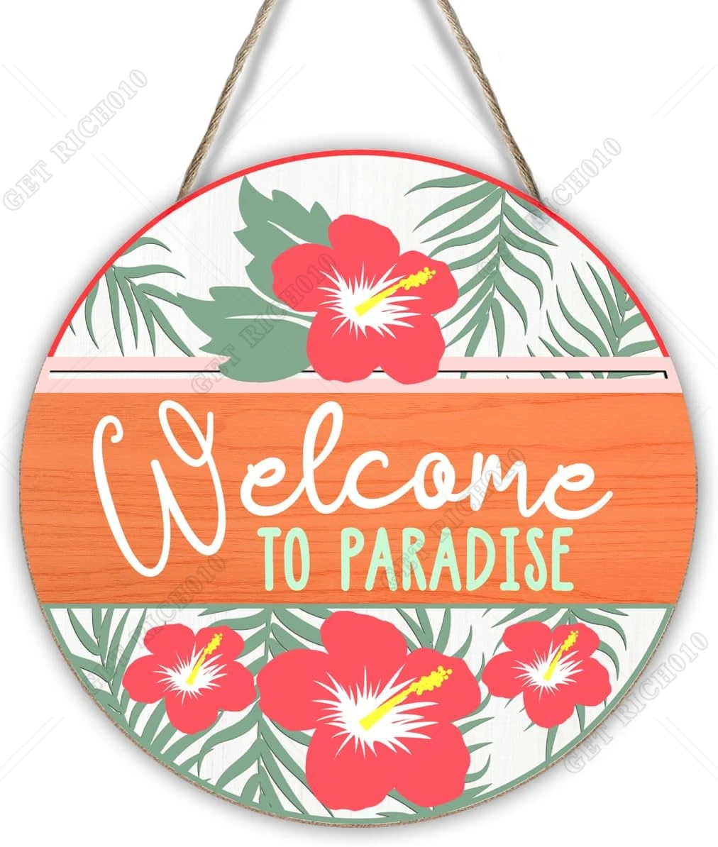 

Welcome To Paradise Wooden Ornament Summer Decor for Front Door Sign Decor Keepsake Hawaii Tropical Beach Decor Beach 12in