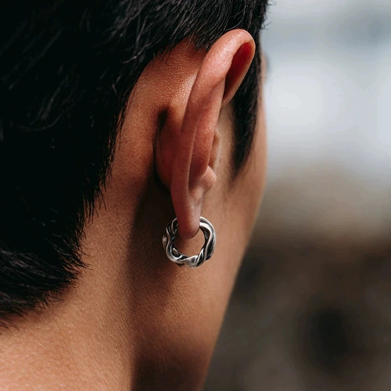 Unisex Vintage Thai Silver Mobius Hoop Earrings For Men Women Fashion New Piercing Jewelry Gift Party Street серьги