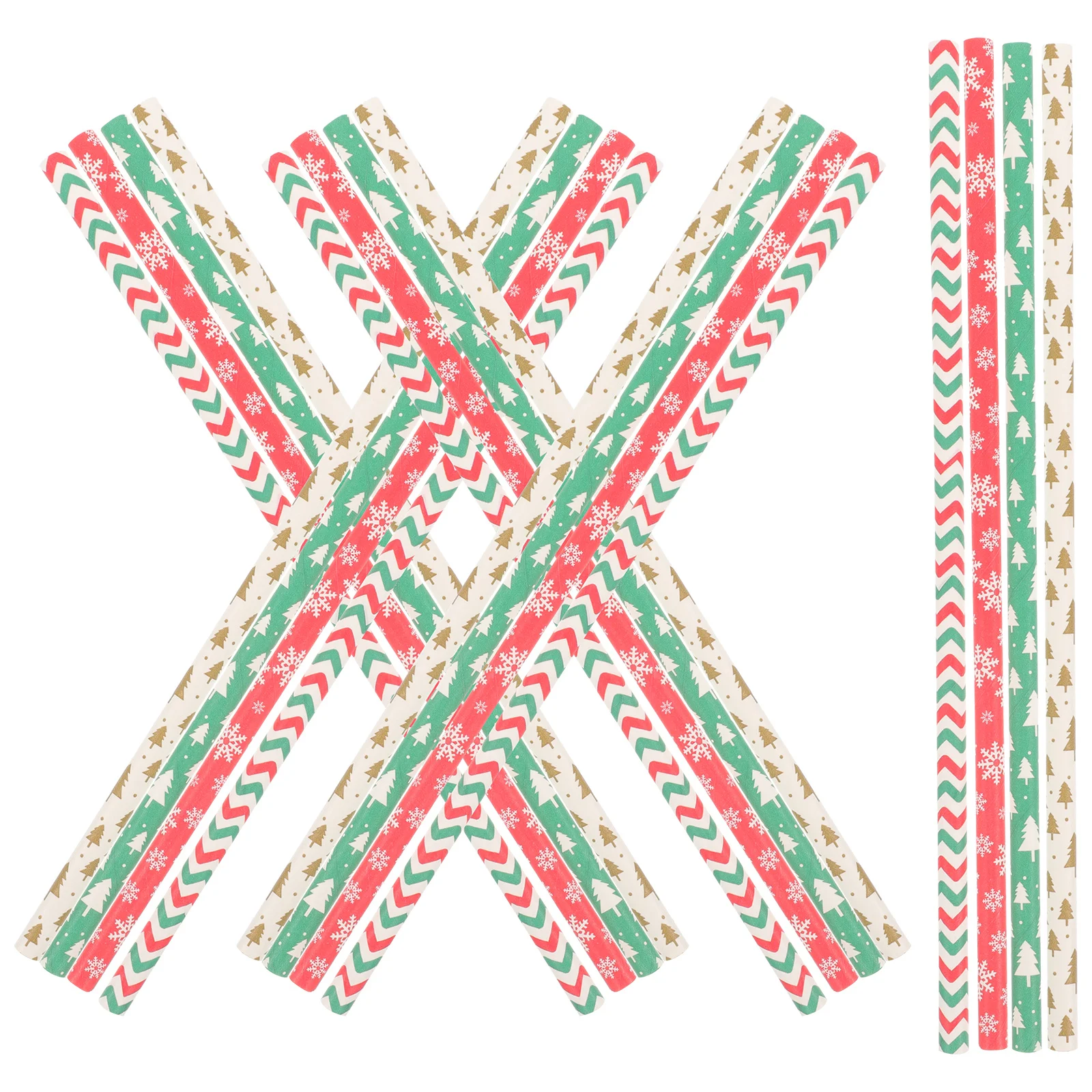 200Pcs Christmas Tree Snowflake Paper Straws Party Supplies Xmas Drinking Straws Festival Straw Party Supplies