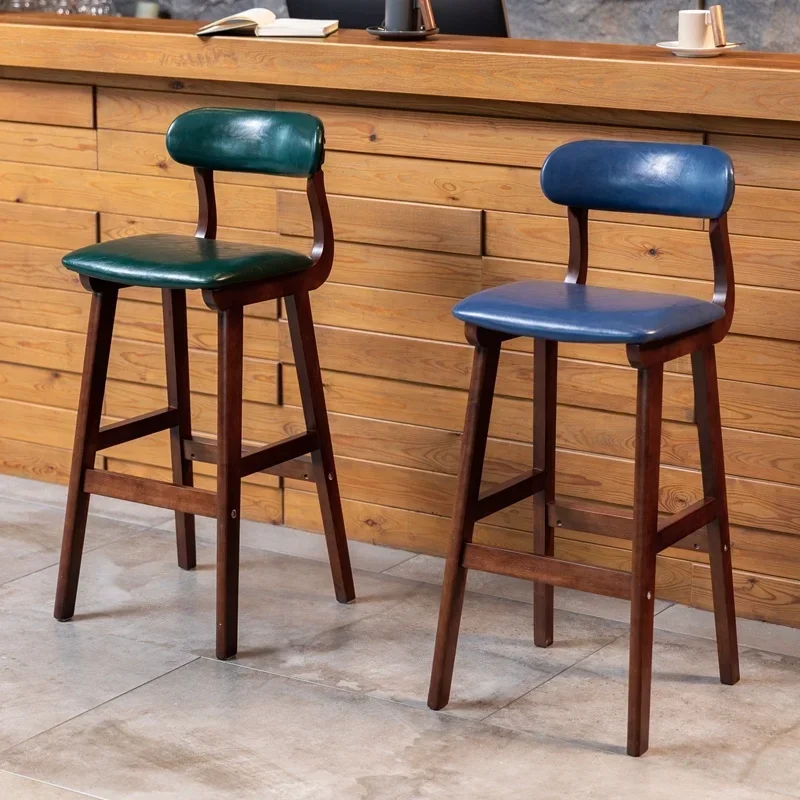 

Classic American Kitchen Chairs Solid Wood Tall Bar Stools with Cozy Backrest PU Cushioned Counter Seating for Homes