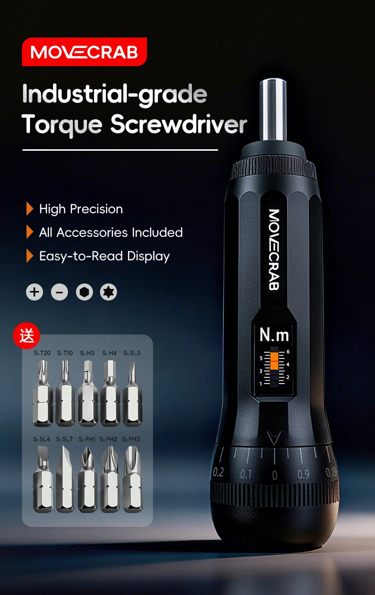 MoveCrab Pro Präzisions-Drehmomentschraubendreher-Set mit magnetischem 1/4-Zoll-Antrieb (10–70 Zoll lb) mit Bits für die Werkzeugreparatur und Fahrradwartung – Detail 1