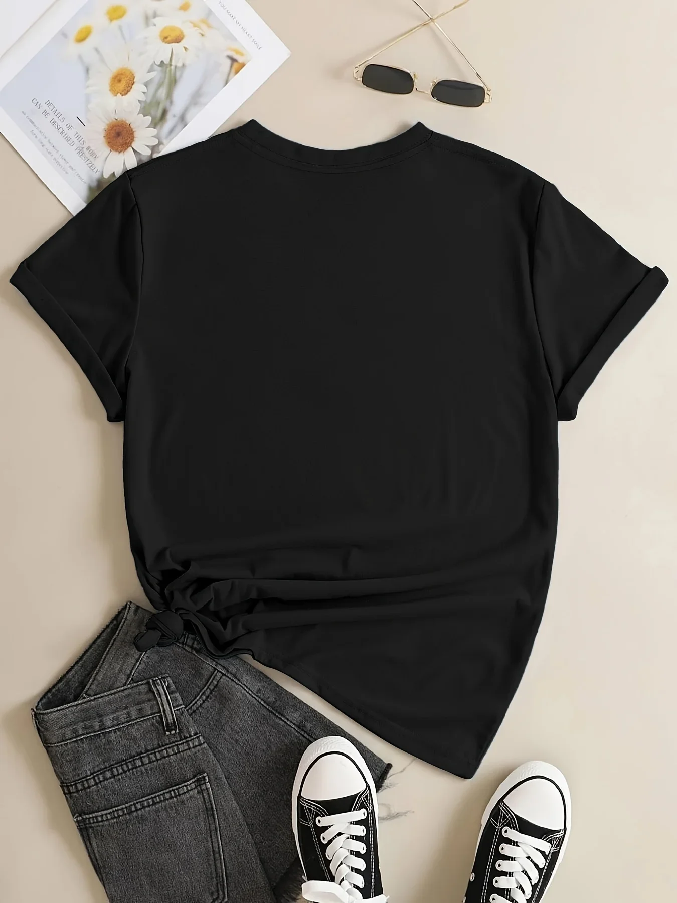 Pot Head Letter & Plants Print T-shirt, Casual Short Sleeve Crew Neck Top, Women's Clothing for Spring&Summer