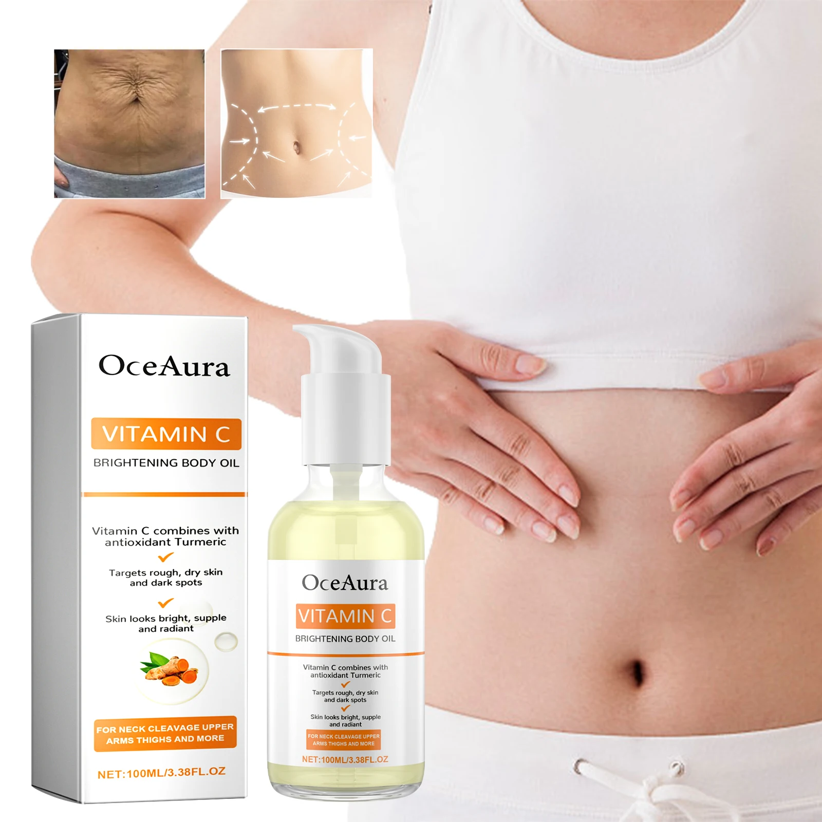 OceAura-aceite corporal iluminador con vitamina C para otoño, hidratante, reparador de la piel seca, radiante y embellecedor de la piel, aceite para el cuidado del cuerpo