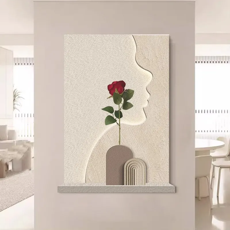 Bedroom cream mural, high-end three-dimensional sandstone, living room, illuminated decorative lights, entrance style