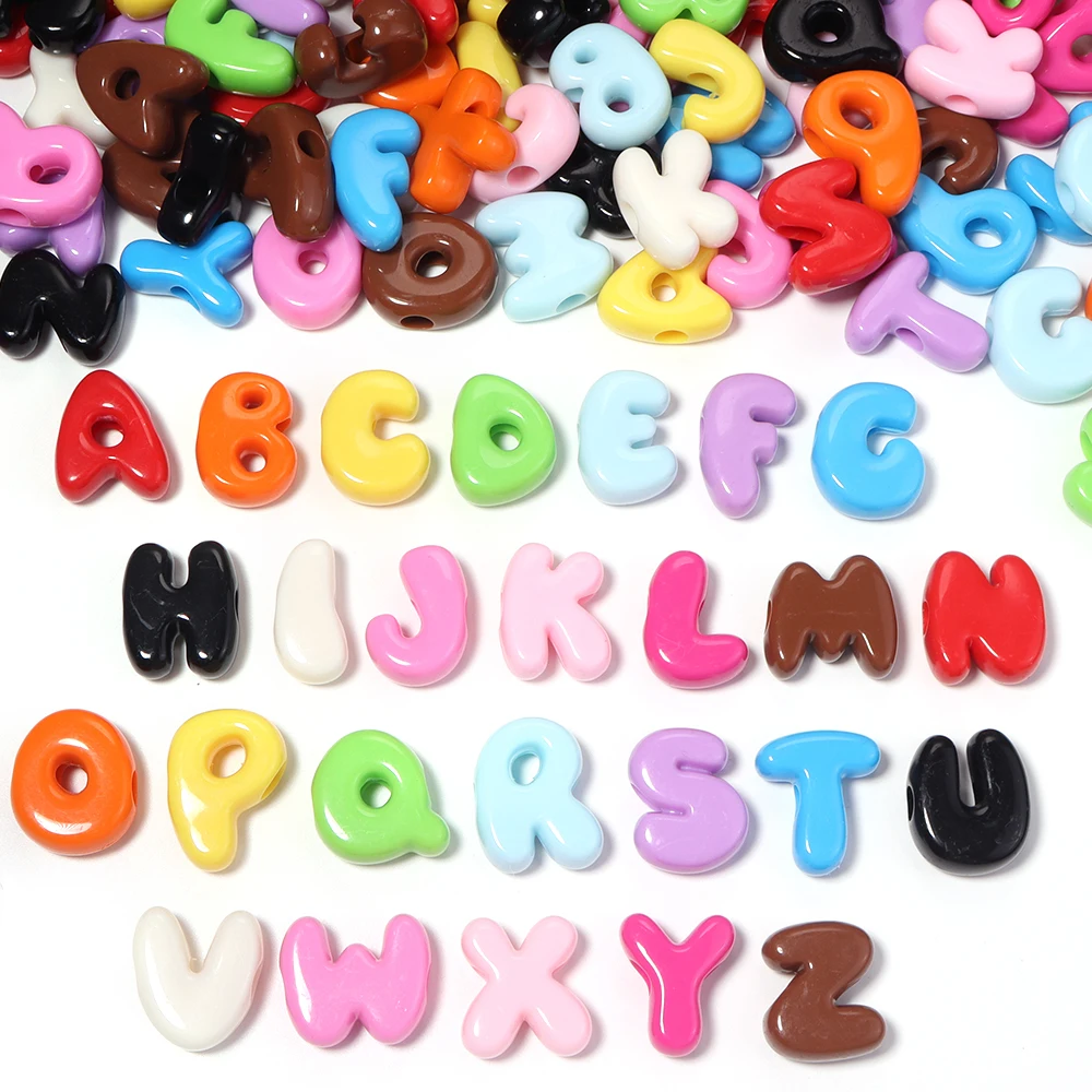10-26pcs Cute Acrylic Alphabet Beads Mixed Color Side Hole Letter Loose Spacer Bead for DIY Necklace Bracelet Jewelry Making
