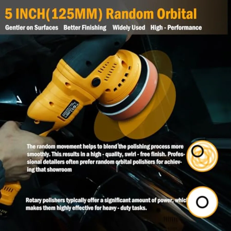 ملمع عازل للسيارة اللاسلكي مع بطاريات 2 × 2000 مللي أمبير في الساعة 21 فولت وتصميم مداري عشوائي مقاس 5 بوصات لتفاصيل السيارات من الدرجة الاحترافية #4