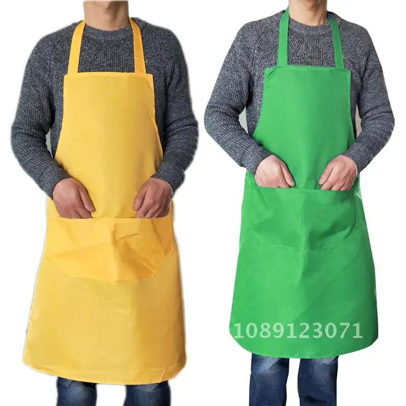 

Solid Color Waterproof Apron With Pockets Kitchen Restaurant Cooking Shop Art Work Aprons Korean Waiter