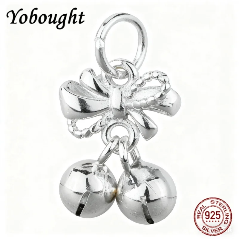 

new S925 Sterling Silver Cute Bow Bell Pendant Fashionable Christmas Gift DIY Jewelry Accessories