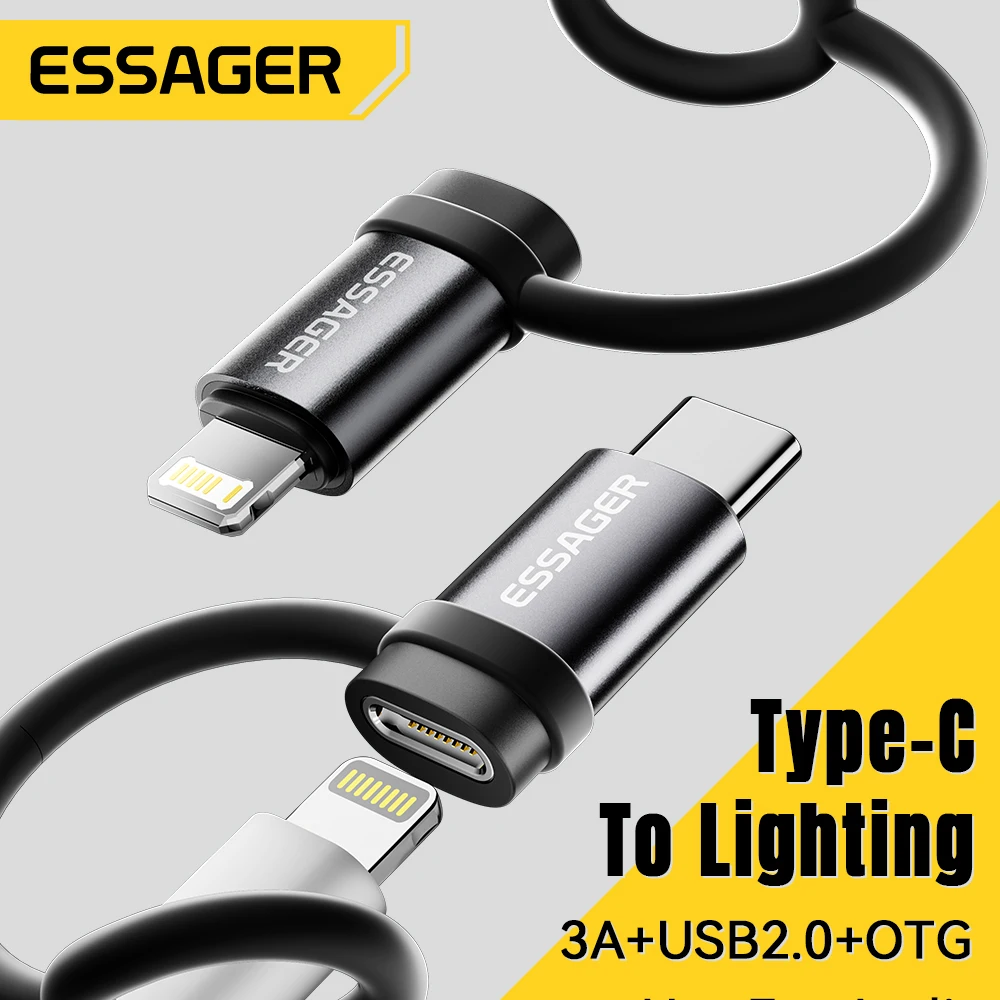 Essager iluminação para adaptador usb c 3a carregamento rápido otg para iphone 15 xr pro tipo c para iluminação conector iphone conversor otg