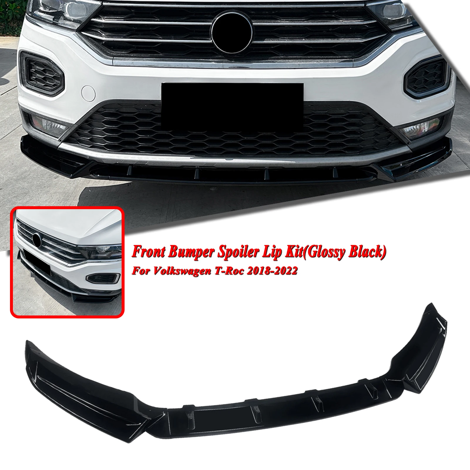 Front Spoiler Lip Lower Splitter For Volkswagen VW T-ROC T ROC 2018 2019 2020 2021 2022 Base Version