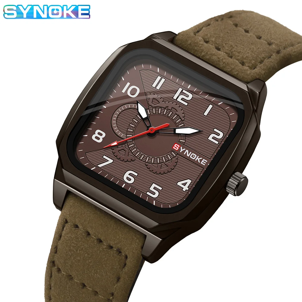 SYNOKE Popular Male Quartz Wristwatch Military Sports Shockproof Leather Watch Men Fashion Casual Clock Relogio Masculino