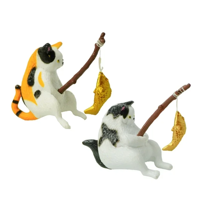 

Funny Fishing Kitten for Aquarium Glass WallDecoration Landscaping Kitten FishTank Cartoon Decors Statue PVC