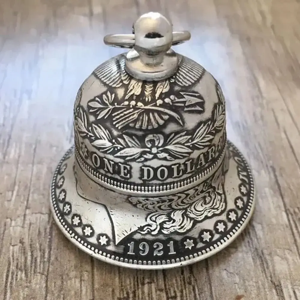Decoración colgante para el hogar, campana de dólar plateado Morgan, arte de escritorio de Metal, artesanía, colgante de campana para jinete, adornos de bronce