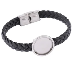 2pcs leather cord bracelet base blanks fit 20mm cabochon setting trays stainless steel diy jewelry making accessories 20cm long