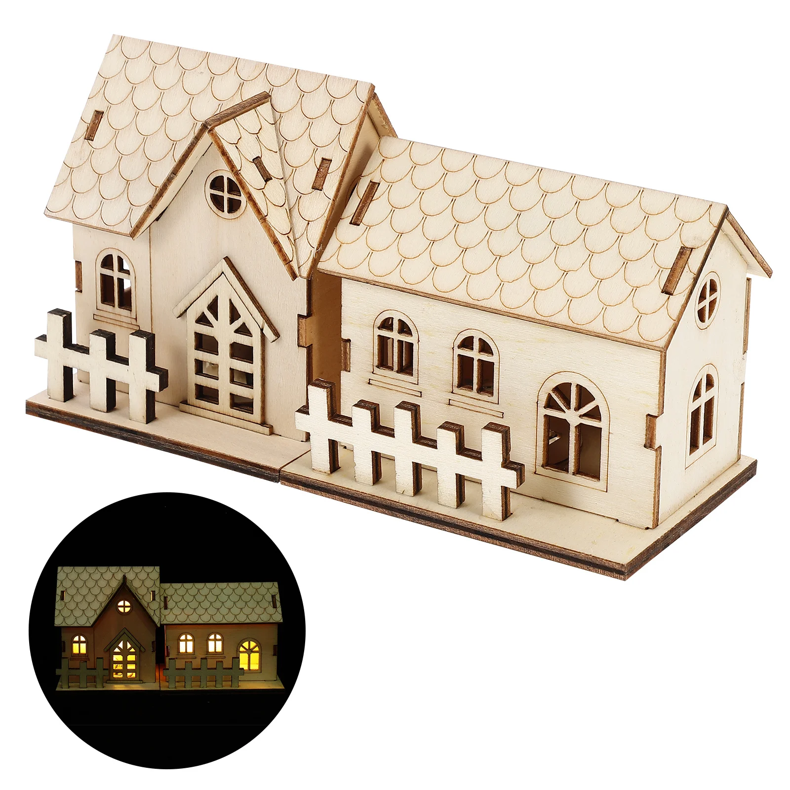 

2pcs Luminous Small Wooden Houses Christmas Decorations Khaki Creative Xmas Adornments Desktop Ornaments For Home Party Glowing