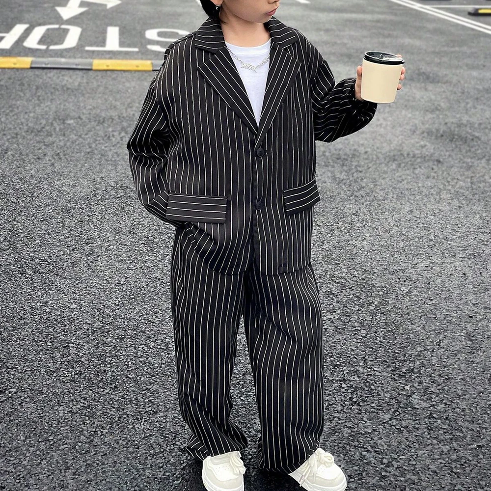 

Black Stripe Single Breasted Boys Suit two Pieces (Blazer+Pant) Sets Wedding Formal Occasions Birthday Party Boys Clothing