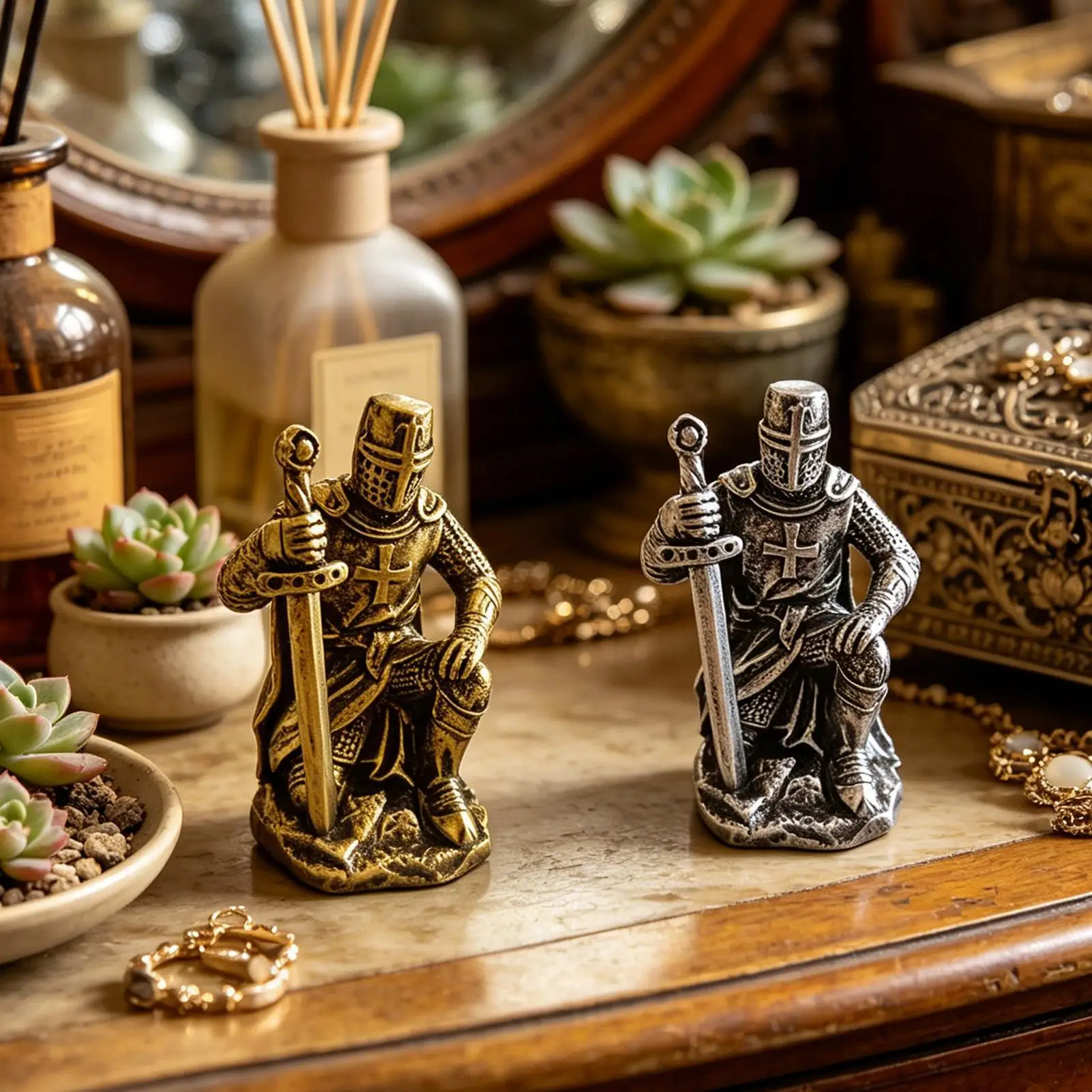 Medieval Knight Cool Historical Resin Desktop Miniature Sculpture Roman Soldier Statue For Desk Home Office Garden Executive