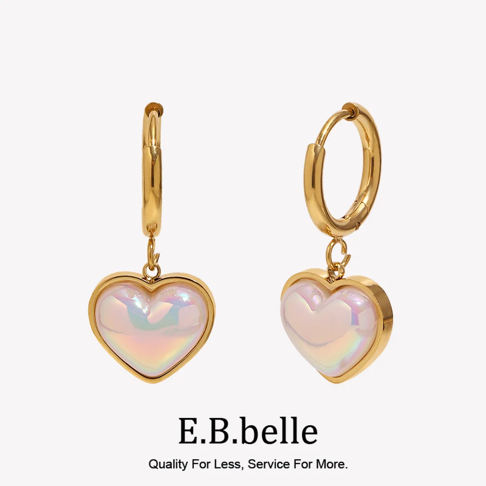 E.B.belle 18K vergoldete Herz-Creolen aus Edelstahl, Charm-Ohrringe für Damen, wasserdicht, hypoallergen, Schmuckgeschenk