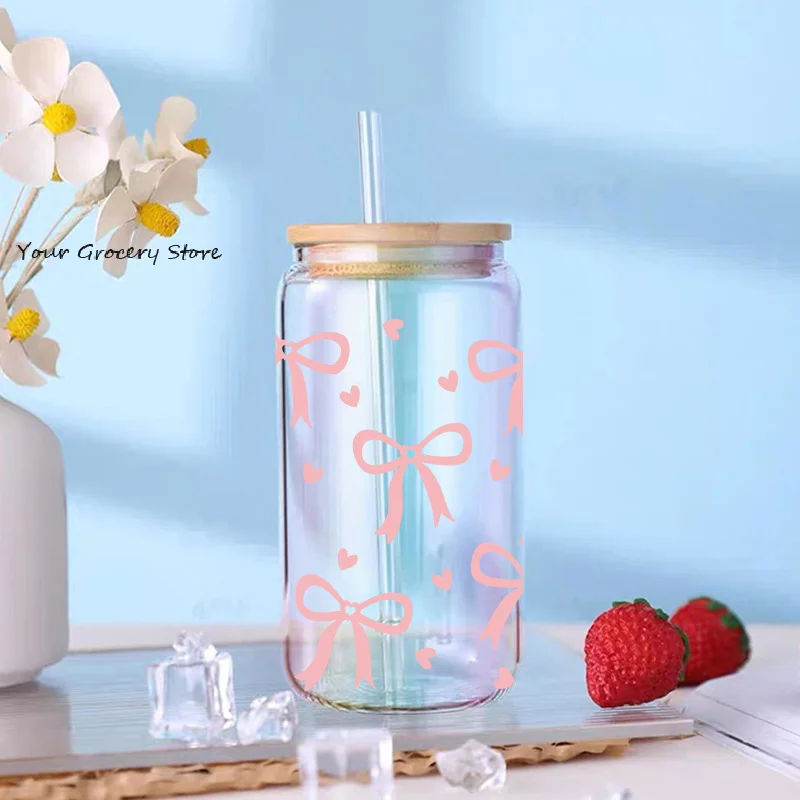 3D UV DTF Transfers Stickers 16oz Cup Wraps Cartoon Bow Printed For DIY Glass Ceramic Metal Leather