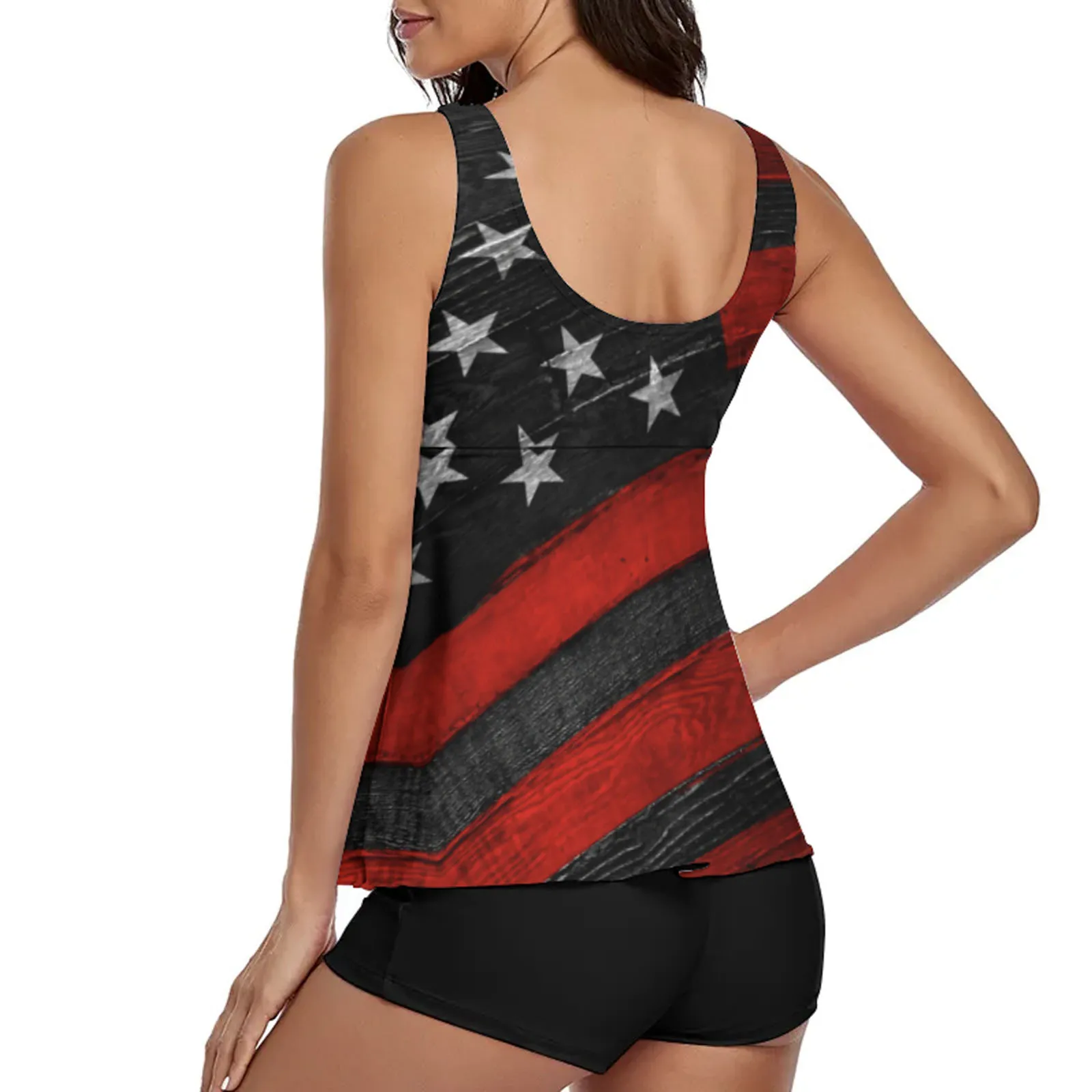 Conjunto de Tankini con tirantes en la espalda para mujer, traje de baño con estampado de 3 piezas americano del 4 de julio, día de la independencia