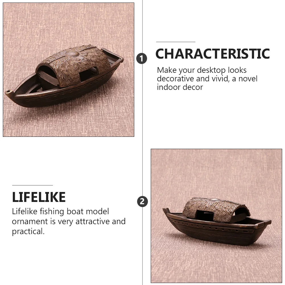 

Copper Fishing Boat Ornaments Figurine Creative Artware Home Adornment Carving Desktop Decoration