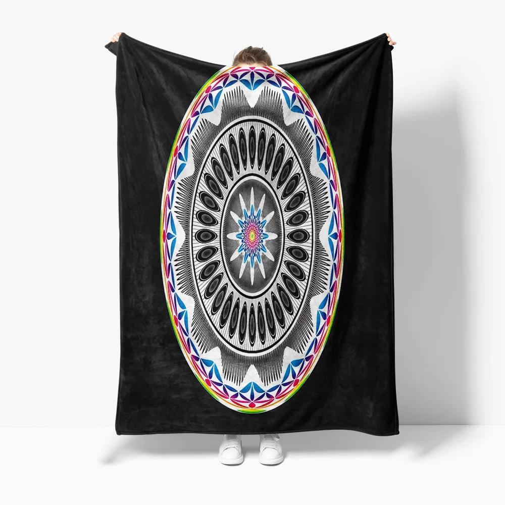 Vibrant Mandala Throw Blanket Colorful Geometric Pattern Fleece Blanket Decorative Bed Blanket for Sofa Couch Gift