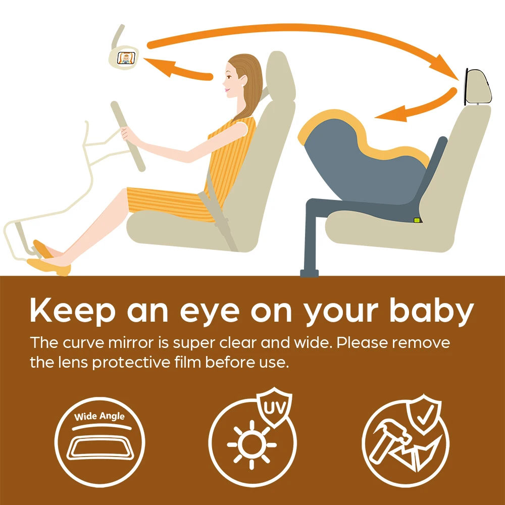 1 قطعة مرآة سيارة للأطفال مقاومة للكسر، مرآة الرؤية الخلفية لمقعد السيارة، سهلة التركيب، مناسبة عالمية