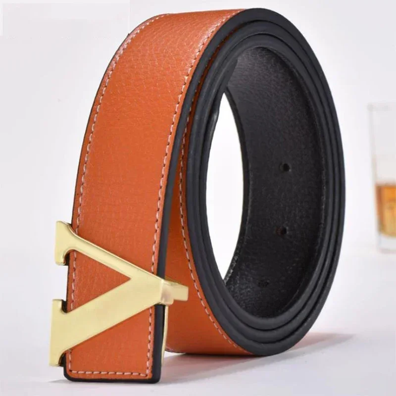 High Quality Smooth Buckle Korean Fashion V Genuine Leather Pants Jeans Belt for Men Women Luxury Brand Designer Cowboy