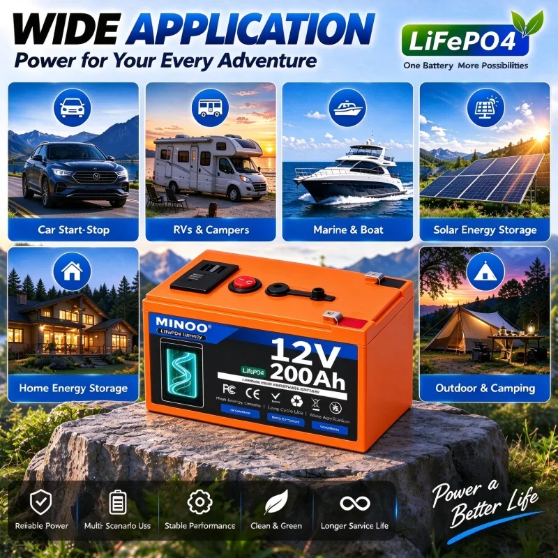 12V 50Ah 80Ah 120Ah 180Ah 200Ah LiFePO4 Battery For RV Campers Golf Cart Off-Road Off-grid