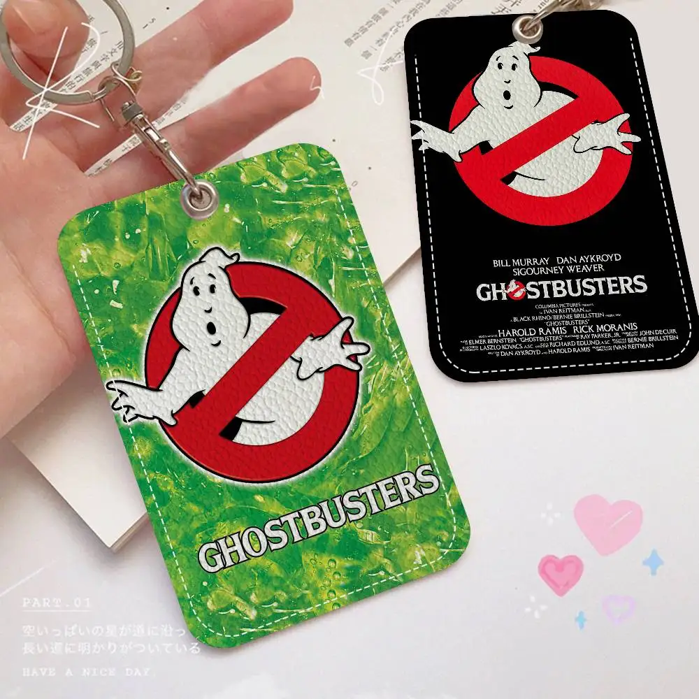 G-Ghostbusters Movie 1Pc PU Leather Card Holder Keychain Key Ring Door Lock Access Tags ID Card Case Keychain Card