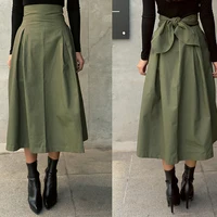 Skirts Womens Korean Fashion Solid Color Big Swing Ladies Skirt Long Skirt 2025 Autumn Wild High Waist Bow Slim Skirts - Image 6