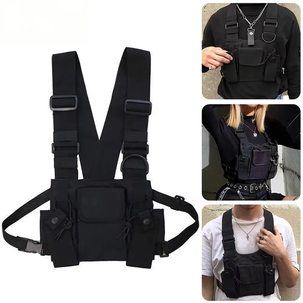 

Black Tactical Chest Bag - Men's Utility Vest Harness for Phone, Keys, Outdoor Sports, Hip Hop Street Fashion