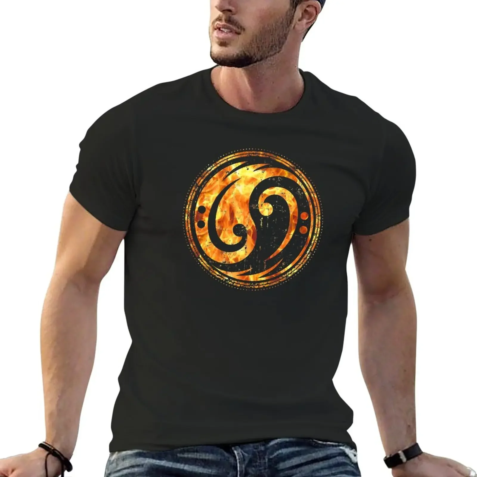 vintage clothes quick drying Men's t-shirt Bass guitar bass clef flames yin yang or bass player T-Shirt