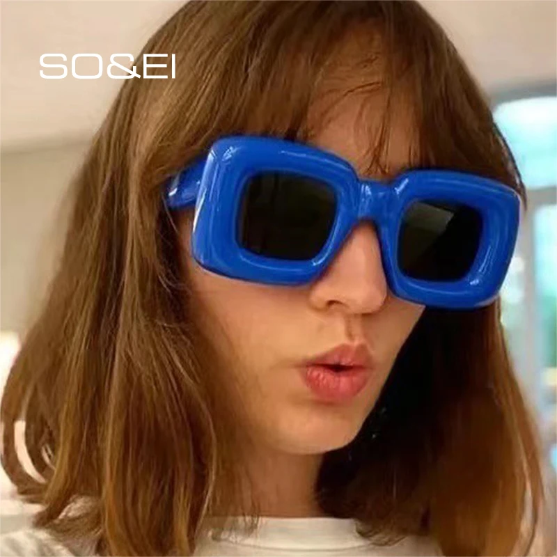 

SO&EI Retro Y2K Candy Color Women Luxury Sunglasses Fashion Brand Designer Unique Wide Legs Men Punk Trending Sun Glasses UV400