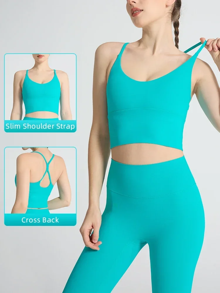Solid Color Women\'s Sports Bra Sexy Cross Strap Beautiful Back Sports Top Outdoor Jogging Pilates Breathable Yoga Clothing