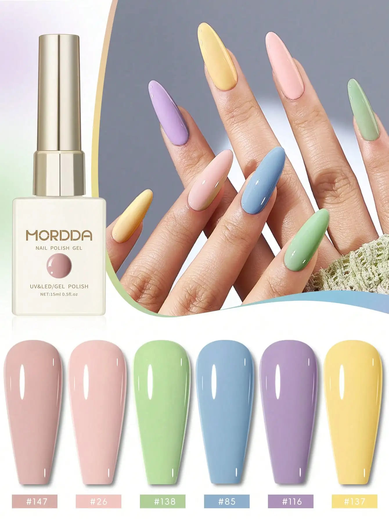 

6Pcs 15ml Macaroon Series Long-Lasting, High-Shine Gel Nail Polish 6Colors Set for Salon-Quality Results at Home for Spring