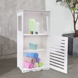 Armario de baño con Panel de plástico y madera, organizador de almacenamiento, con 1 compartimento abierto y puertas, color blanco, 39,5x28x80 cm