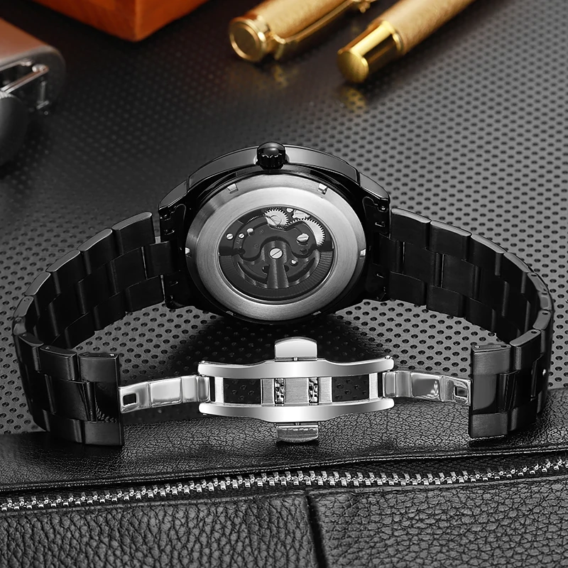 ﻿   Jam Tangan Tourbillon Desain Fashion Dulunwe untuk Pria, Mewah, Baja Anti Karat, Tahan Air, Otomatis Mekanik