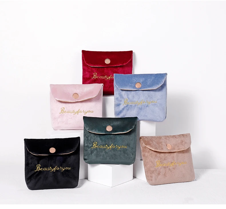 Embroidered Letter Velvet Small Cosmetic Bag Travel Packing Earphone Card Lipstick Sanitary Napkin Storage Organizer Bag Pouch