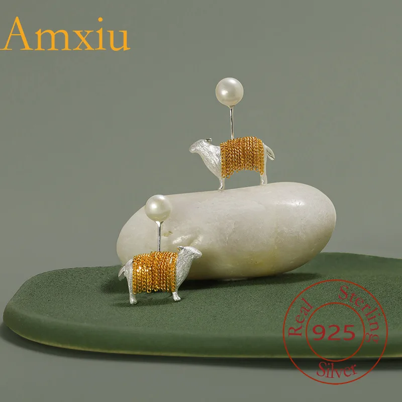

Amxiu Sterling Silver 925 Original Design Cloud Knight Pure Silver Cute Creative Tassel Sheep Earrings With Pearl Lively Jewelry