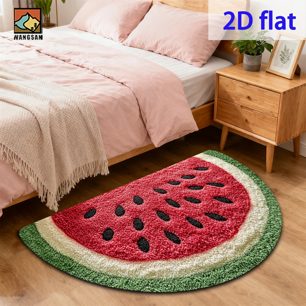 Watermelon Fruit Summer Pattern Red Green Half Round Carpet Mat Rug Home Decoration Bedroom Living Room Cute Soft Non Slip