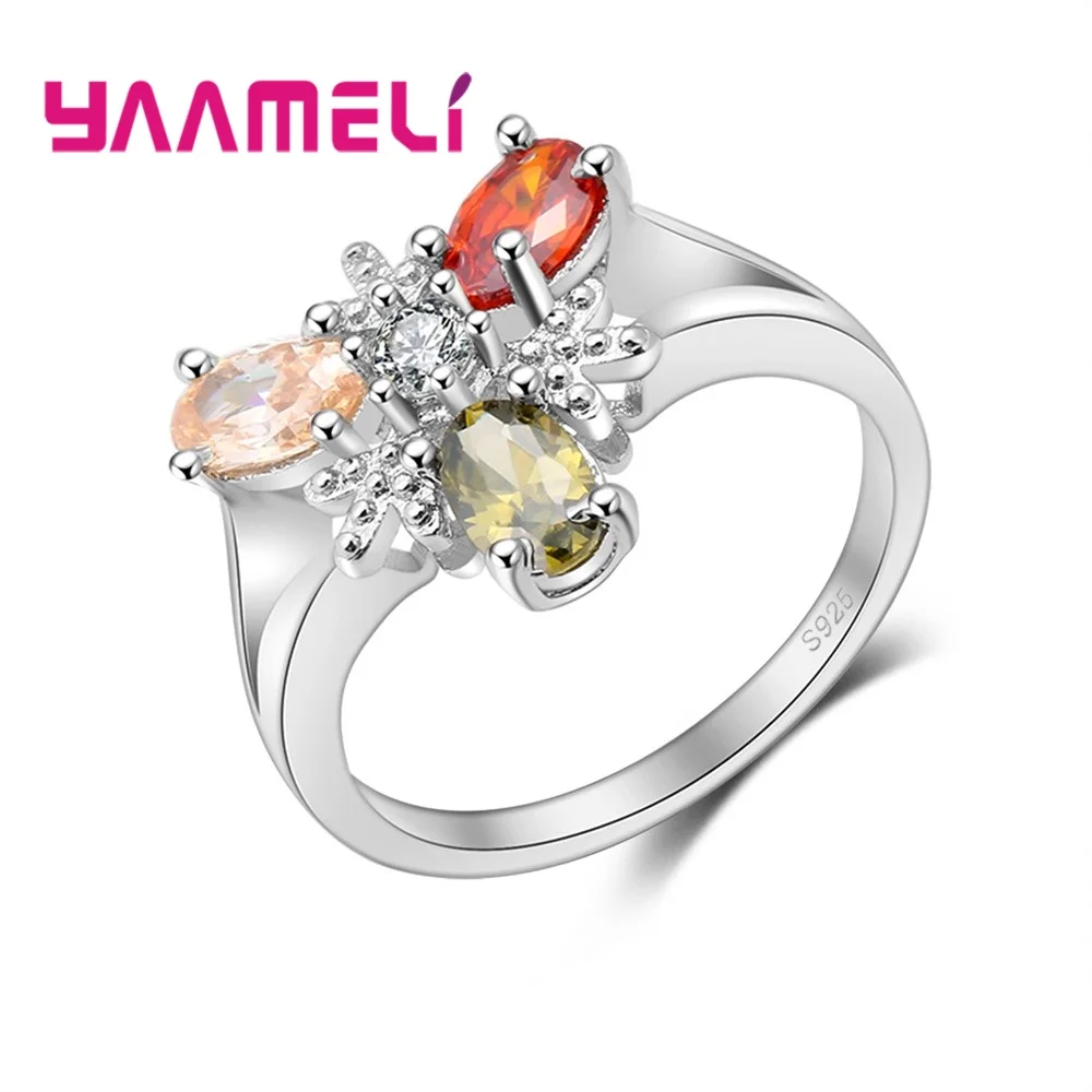 Colorful Oval Cubic Zircons Women Daily Decoration 925 Sterling Silver Female Rings For Girls Birthday Gift High Quality