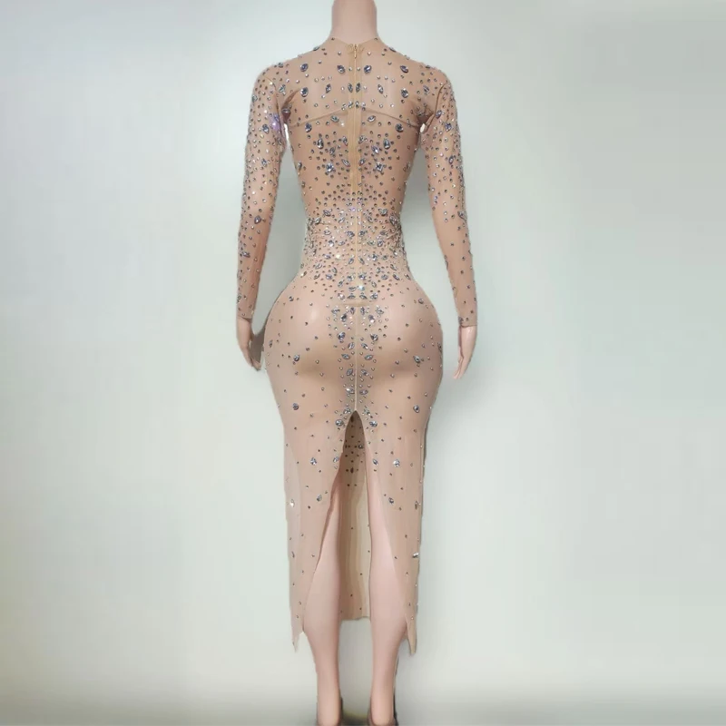 Women Celebrate Performance Outfit Flashing Full Rhinestones Evening Dress Bar Night Club Party Gown Festival Wear XS10566