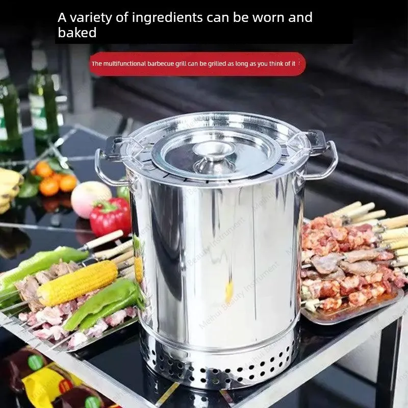 Smokeless BBQ Grill Portable Household BBQ Grill Cylinder BBQ Grill Household Commercial Indoor Outdoor Multifunctional