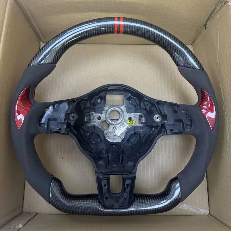 

Half Alcantara Red Stitching Double Red Strip Carbon Fiber Steering Wheel Base Assembly For Golf MK6
