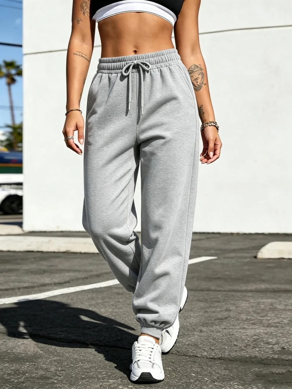 Casual Womens Trousers Winter Jogging Pocket Sweatpants Sporty Loose Fleece Jogger Pants Basics Elastic Waist Womans Clothes